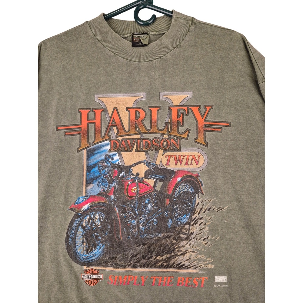 Harley Davidson Simply The Best V-Twin Graphic Long Sleeve Shirt Green Sz XL VTG